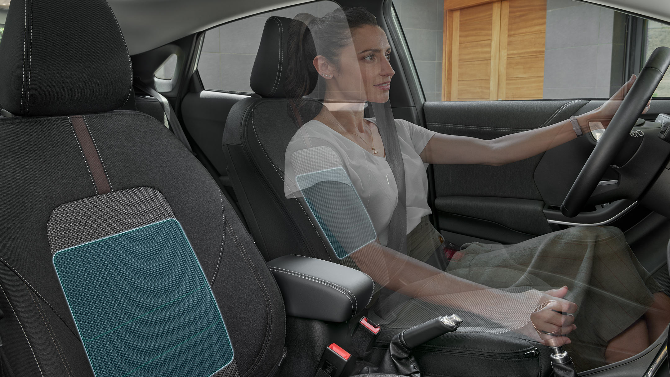 Ford Puma. Blick auf vordere Sitzreihe mit Massagefunktion für den Lendenwirbelbereich