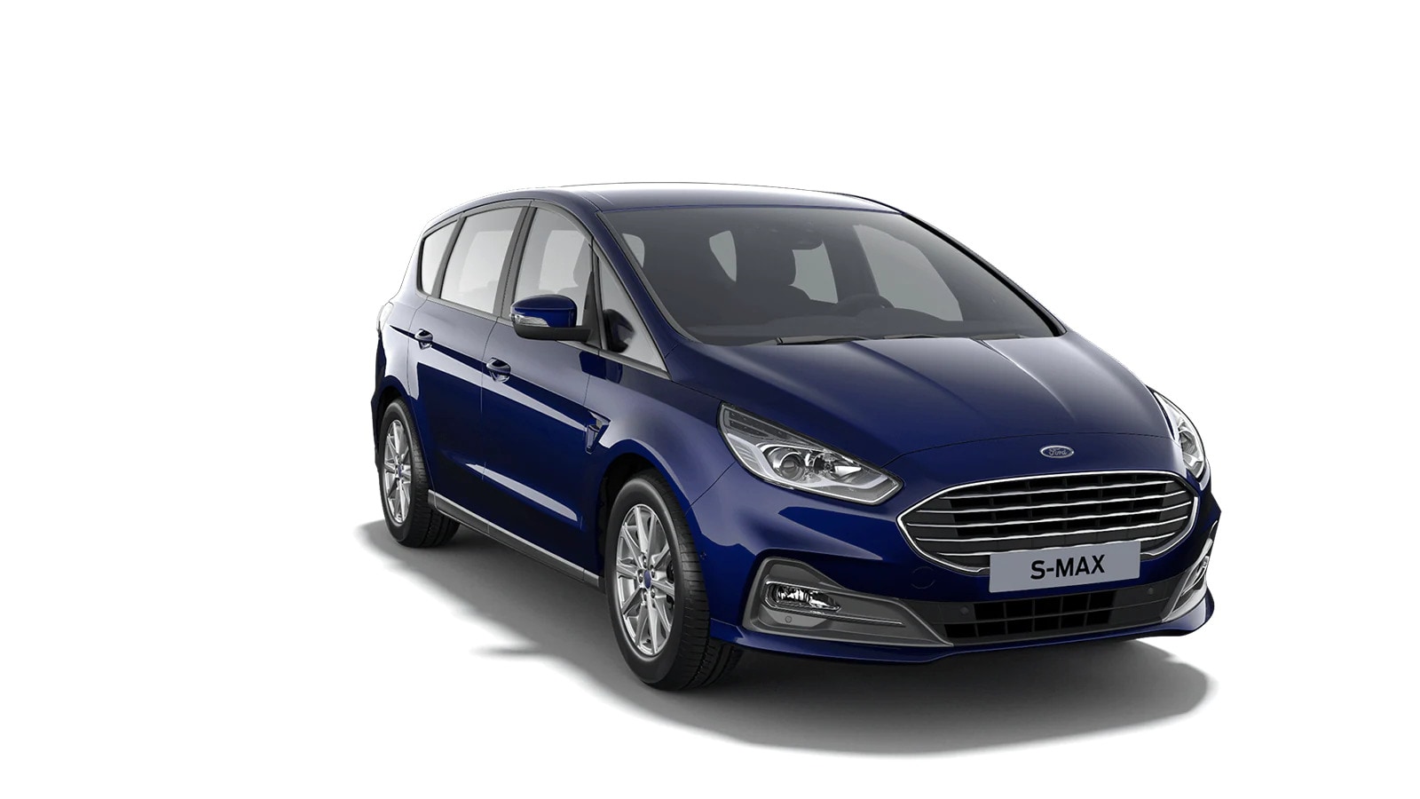 Ford S-MAX Hybrid in Blau. ¾-Frontansicht.