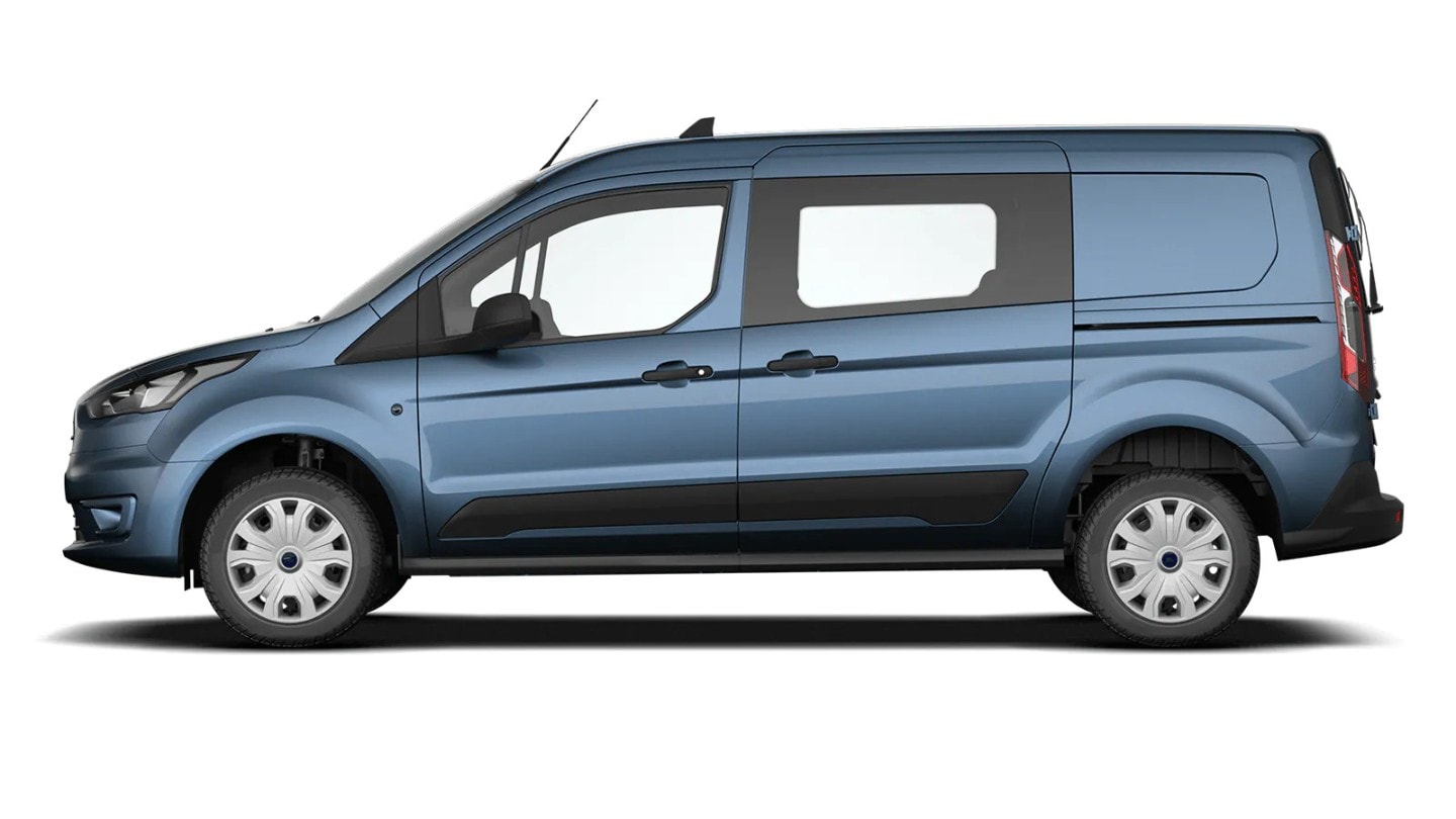 Ford Transit Connect Doppelkabine blau Seitenansicht