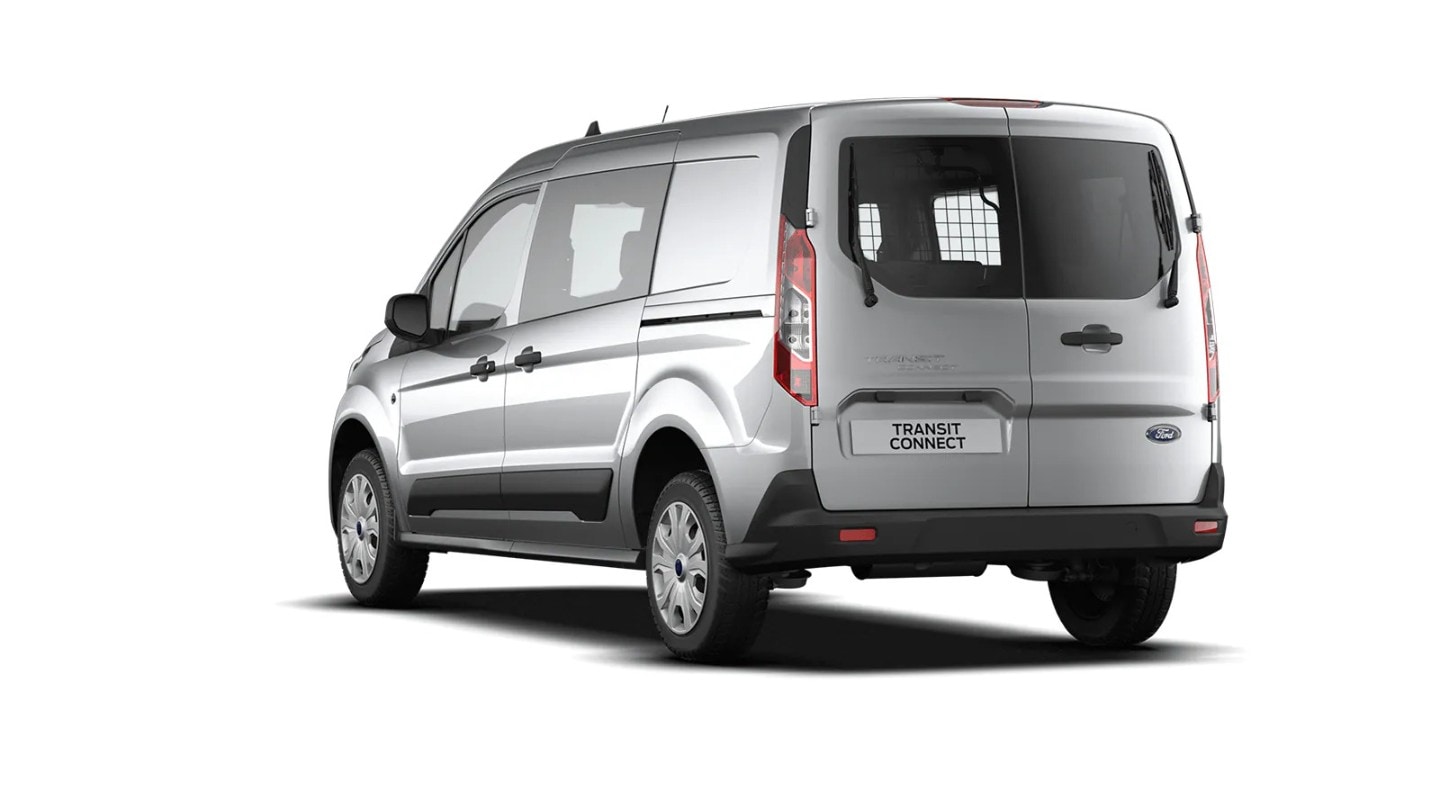 Ford Transit Connect Doppelkabine silber ¾-Heckansicht