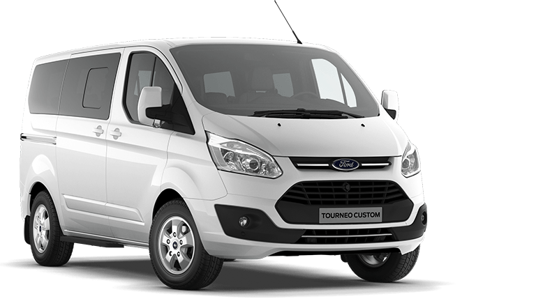 Ford Tourneo Custom, weiss, Sicht von drei Vierteln vorne