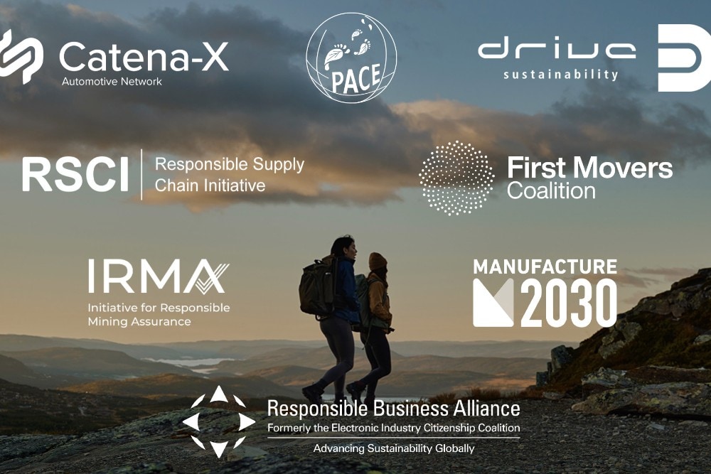 Ford Partner-Logos angeordnet auf Bild einer Frau und eines Mannes beim Wandern mit Blick über das Tal
