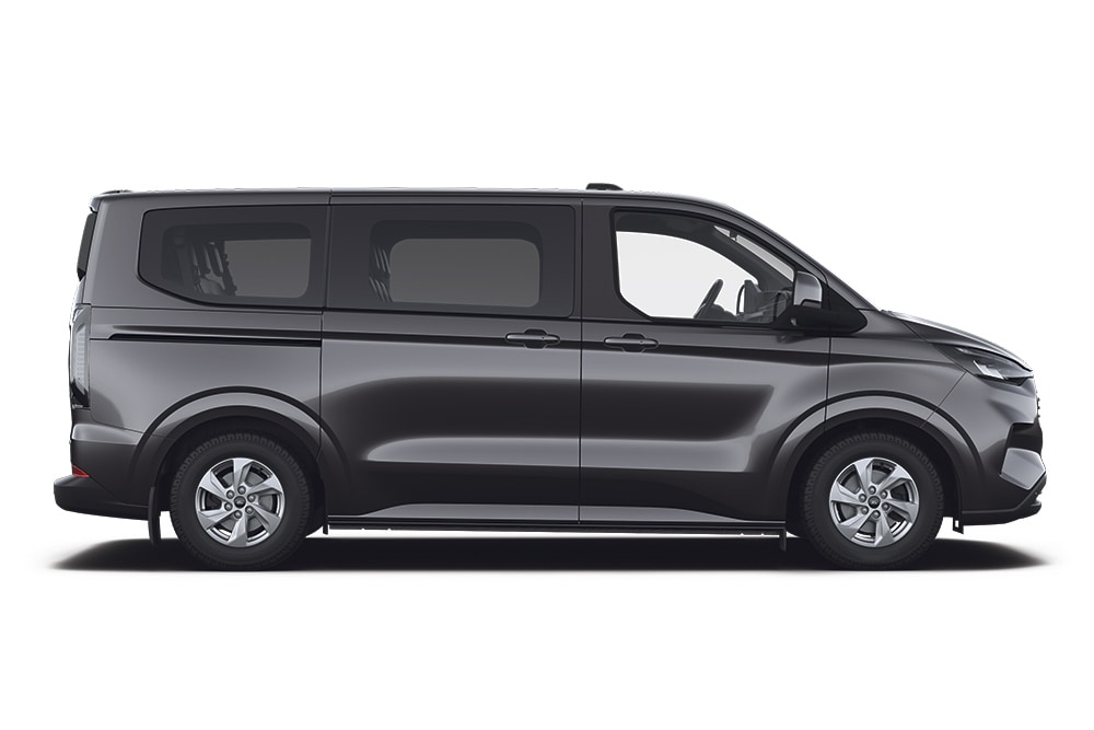 A black electric Ford E-Tourneo Custom