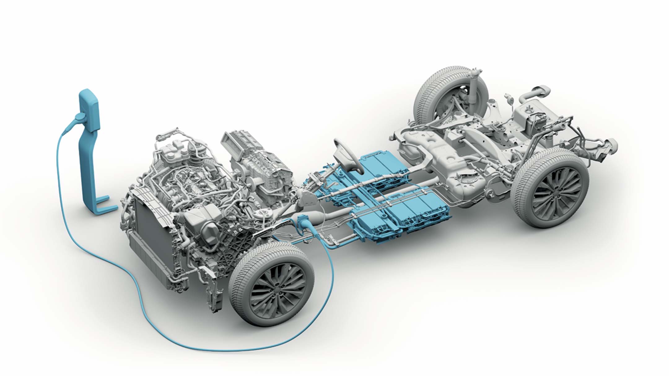 Schematische Darstellung eines Fahrzeugs das an eine Ladesäule angeschlossen ist