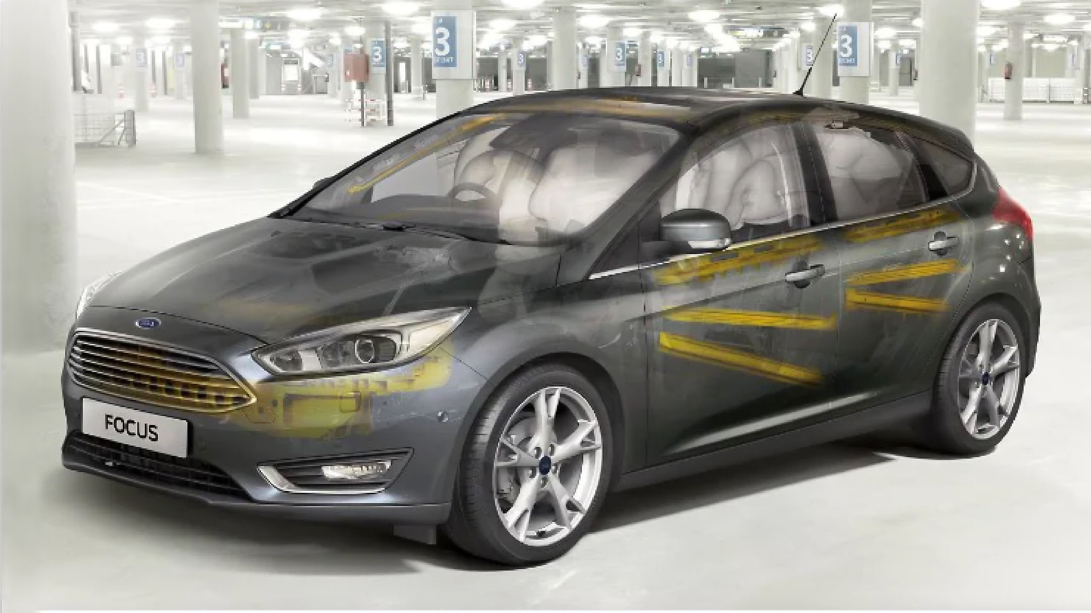 Ford Focus in transparent mit sichtbarem Ford Intelligent Protection System