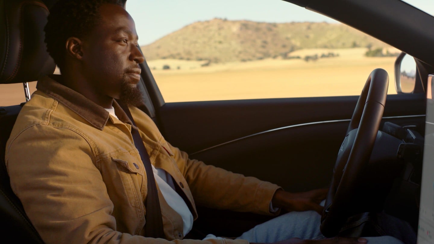 Interior shot and man in a car