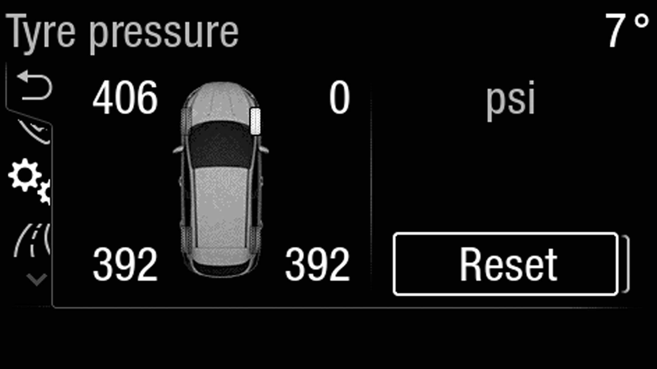 Ford EcoSport Detailansicht des Bordcomputerdisplays mit Reifendruck