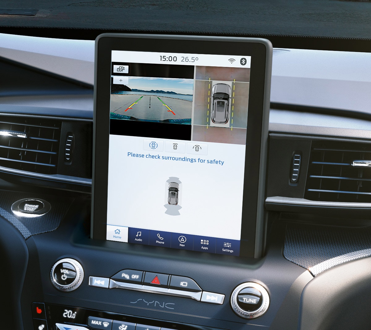 Ford Explorer Plug-in-Hybrid. Innenraum Detailansicht Touchscreen