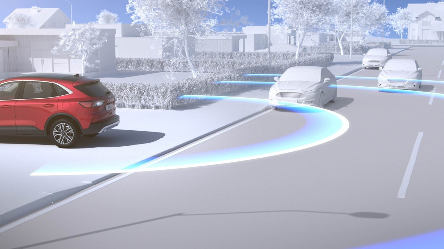 Ford Kuga. Animation Toter-Winkel-Assistent und Rückfahrkamera