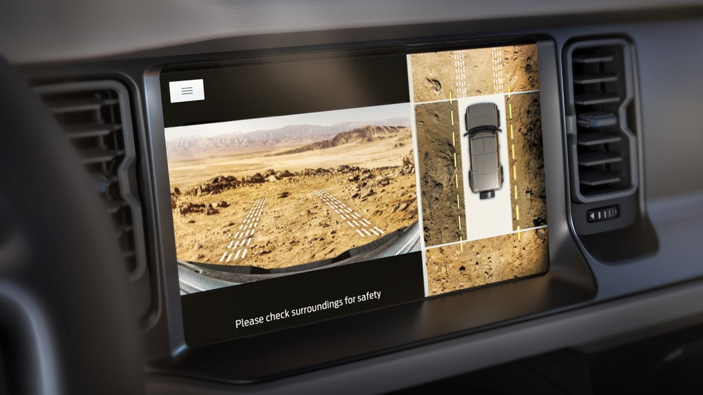 Ford Bronco Innenraum-Ansicht. Detailansicht 360-Grad Ansicht auf Display