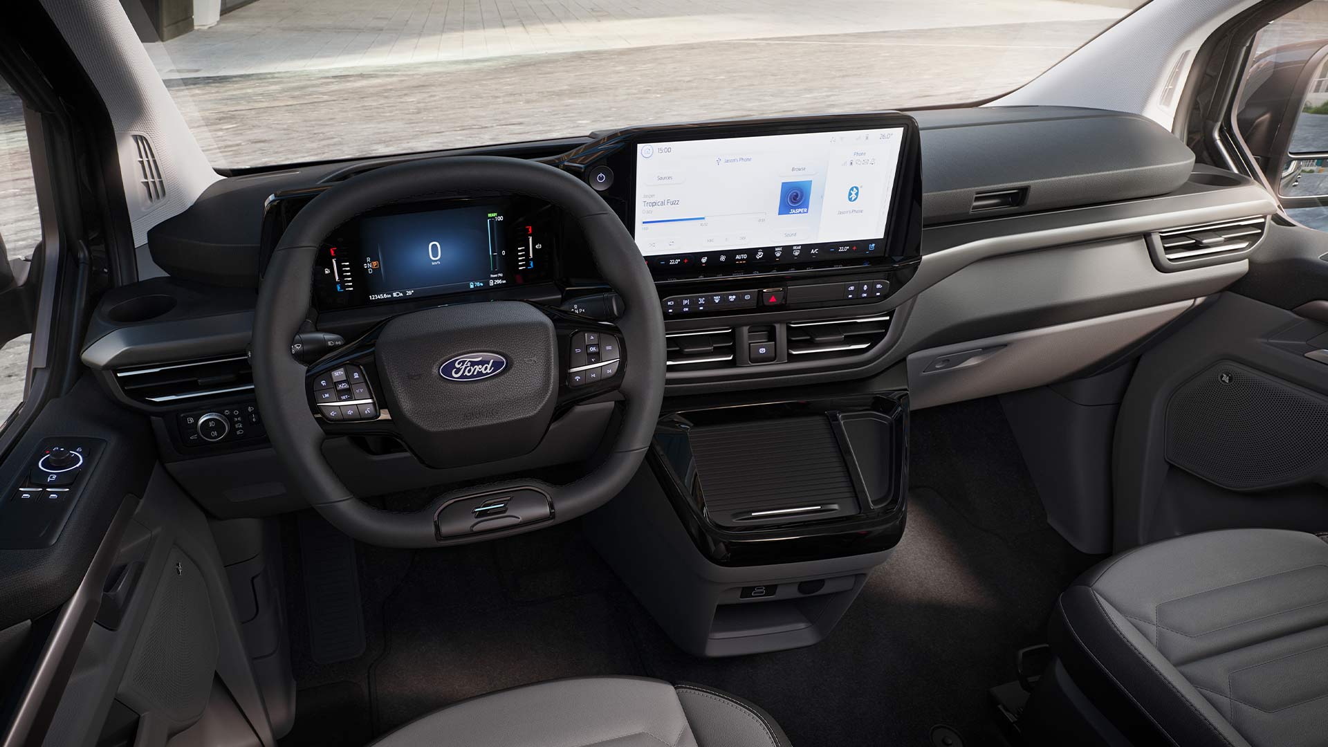 Innenraum mit Armaturenbrett und Lenkrad des Ford Tourneo Custom