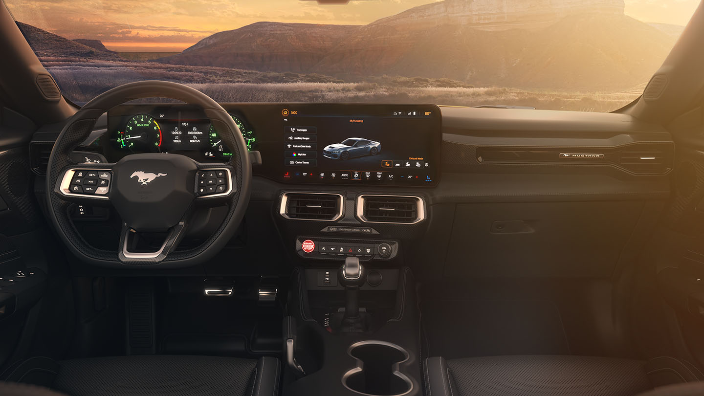 Ford Mustang Race-inspired flat bottom steering wheel for high-performance handling