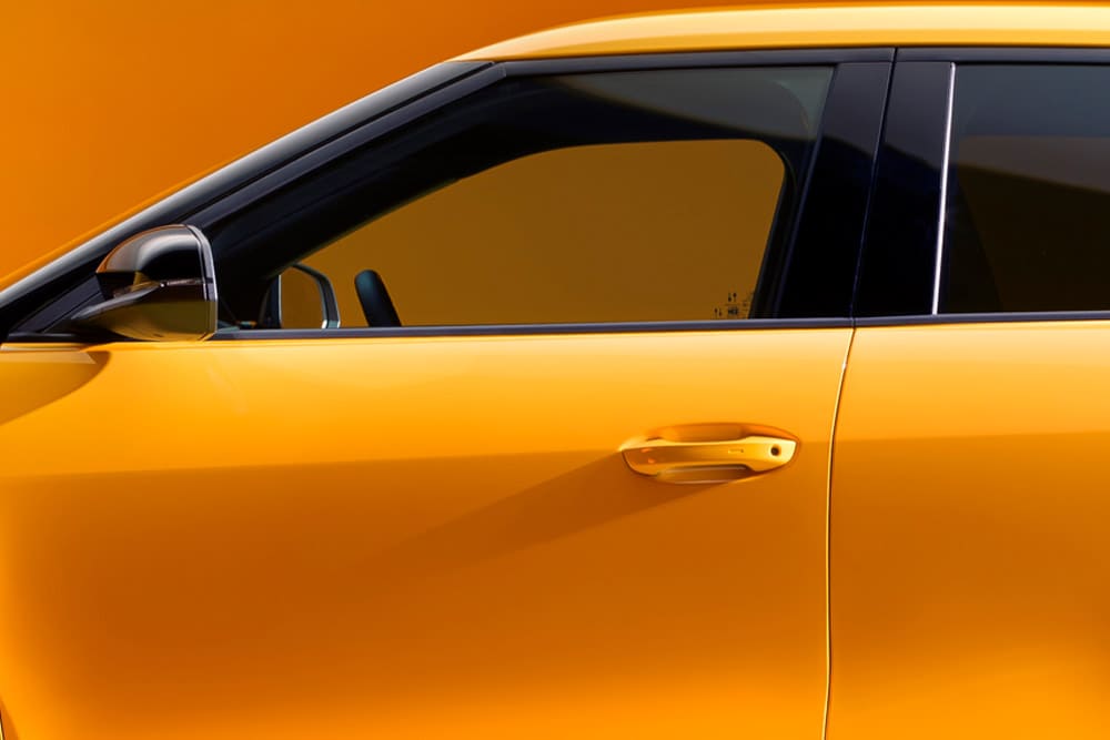 Side view of a yellow Ford Capri® door.