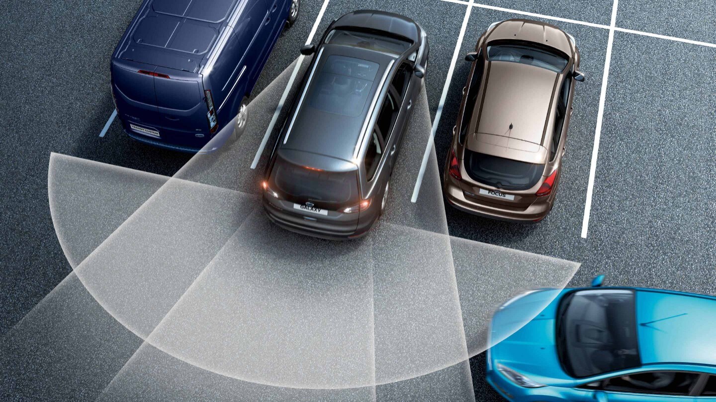 Ford Galaxy Hybrid Schwarz Heckschuss Toter-Winkel-Assistent