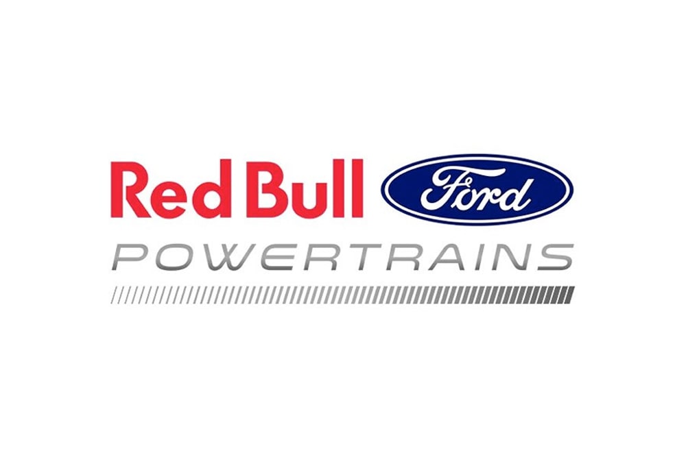 Logo von Red Bull Ford Powertrains für die Formel 1 auf weißem Hintergrund
