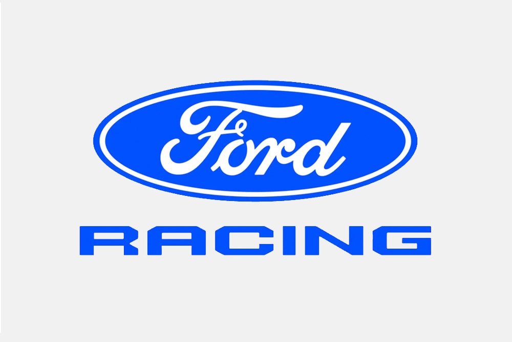 Das offizielle Ford Racing-Logo auf weißem Hintergrund.
