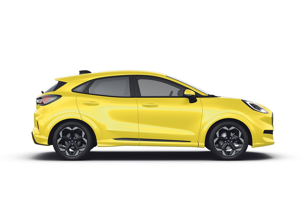 Gelber Ford Puma Gen-E, Teil der Ford SUV-Reihe.
