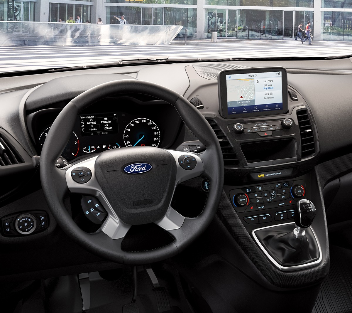 Ford Transit Connect Active Innenraumansicht Lenkrad und Bedienelemente im Detail