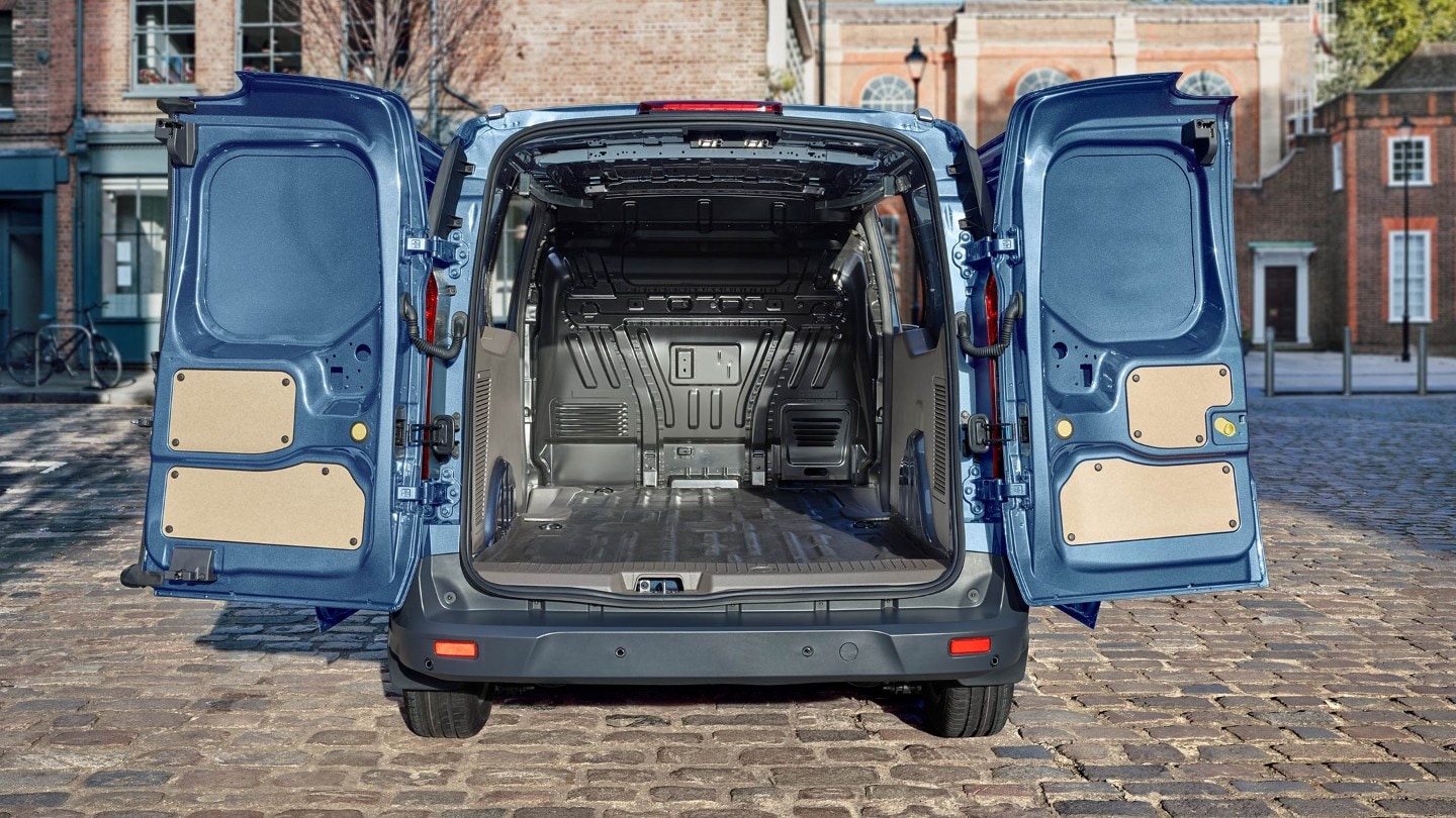 Ford Transit Connect Kastenwagen Blau weit geöffnete Doppelflügelhecktür 