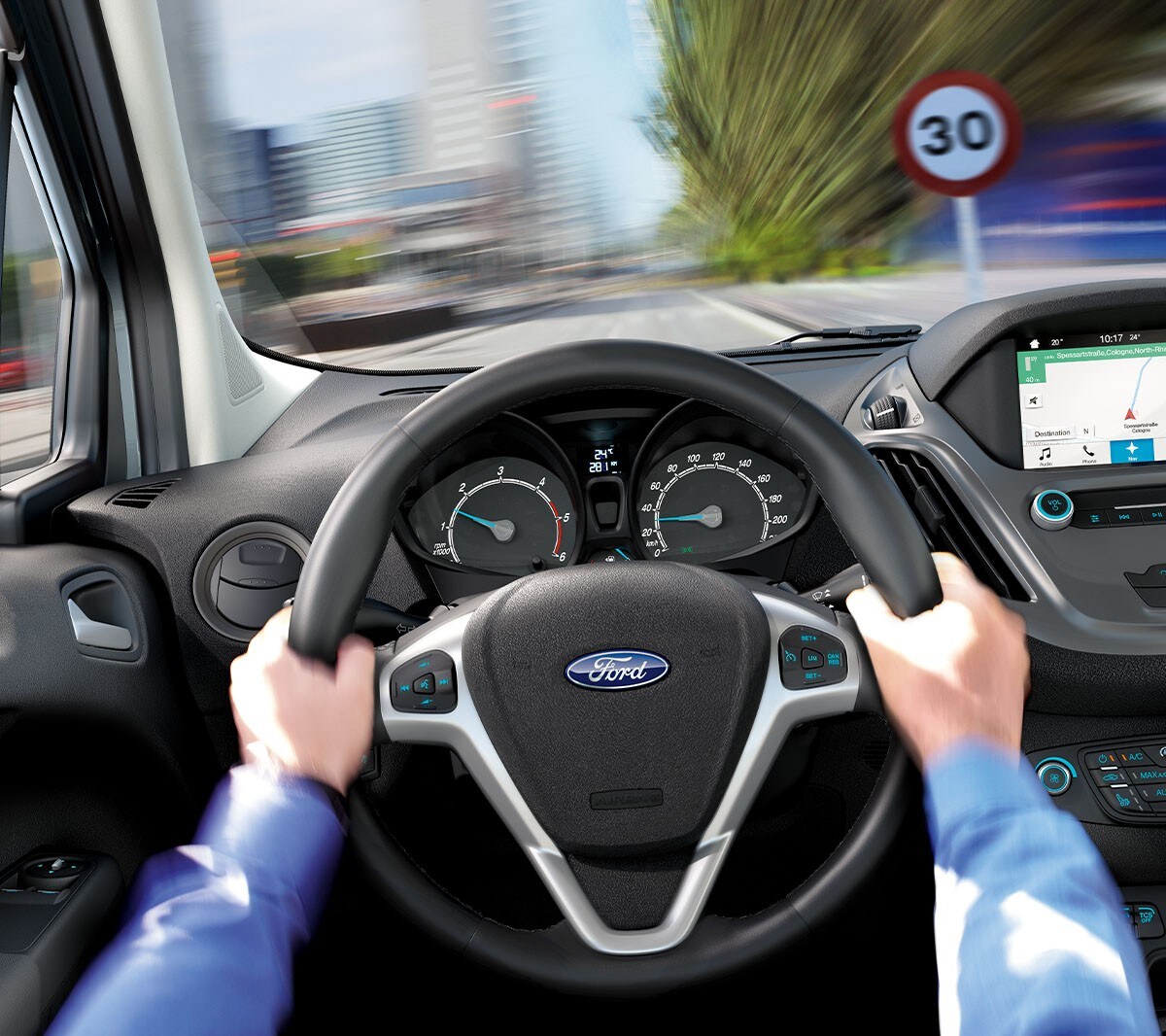 Ford Transit Courier Innenraumansicht Lenkrad im Detail