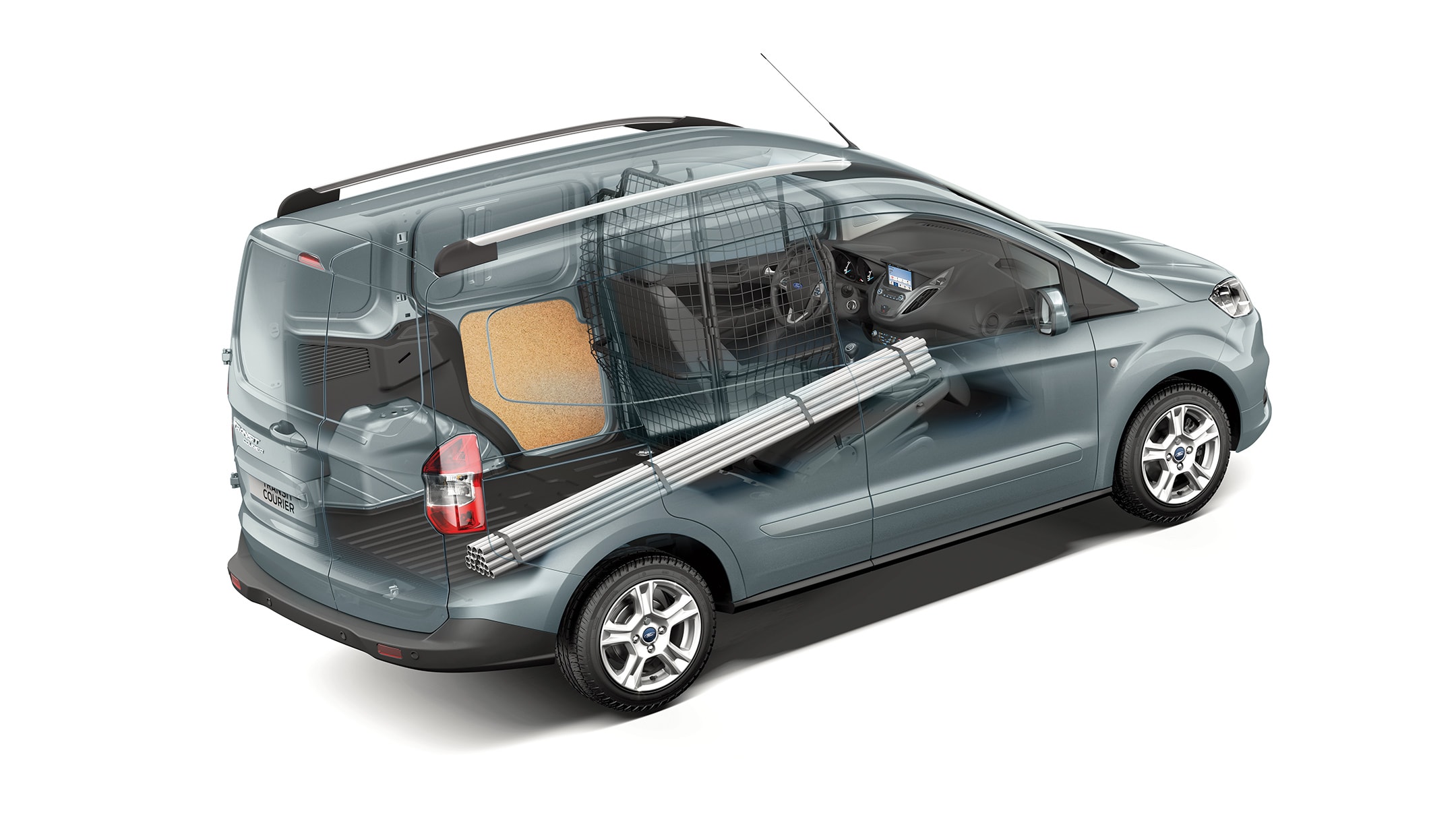 Ford Transit Courier Seitenansicht Illustration Laderaum mit Gitterwand