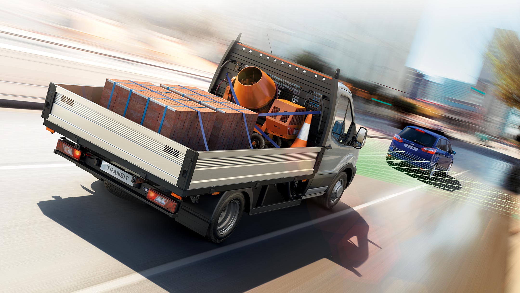 Ford Transit Pritschenwagen Adaptive Geschwindigkeitregelanlage Illustration