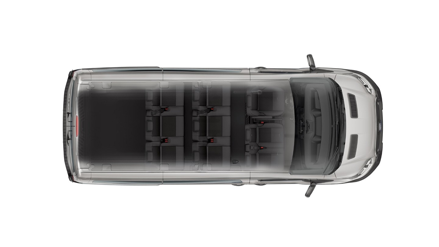 Ford Transit Kombi PKW silber Innenraumillustration in der Vogelperspektive