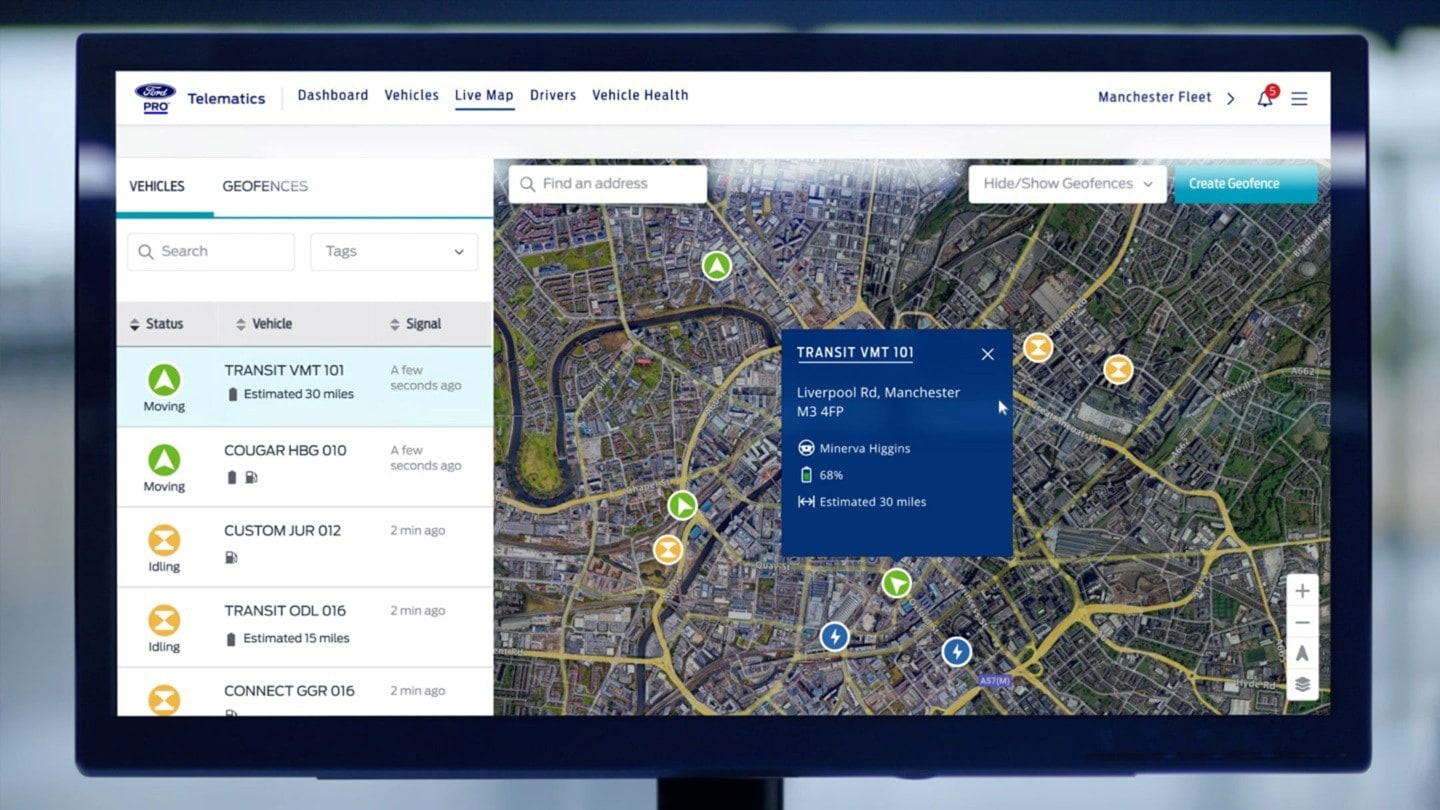 Ford Telematics Dashboard Karte