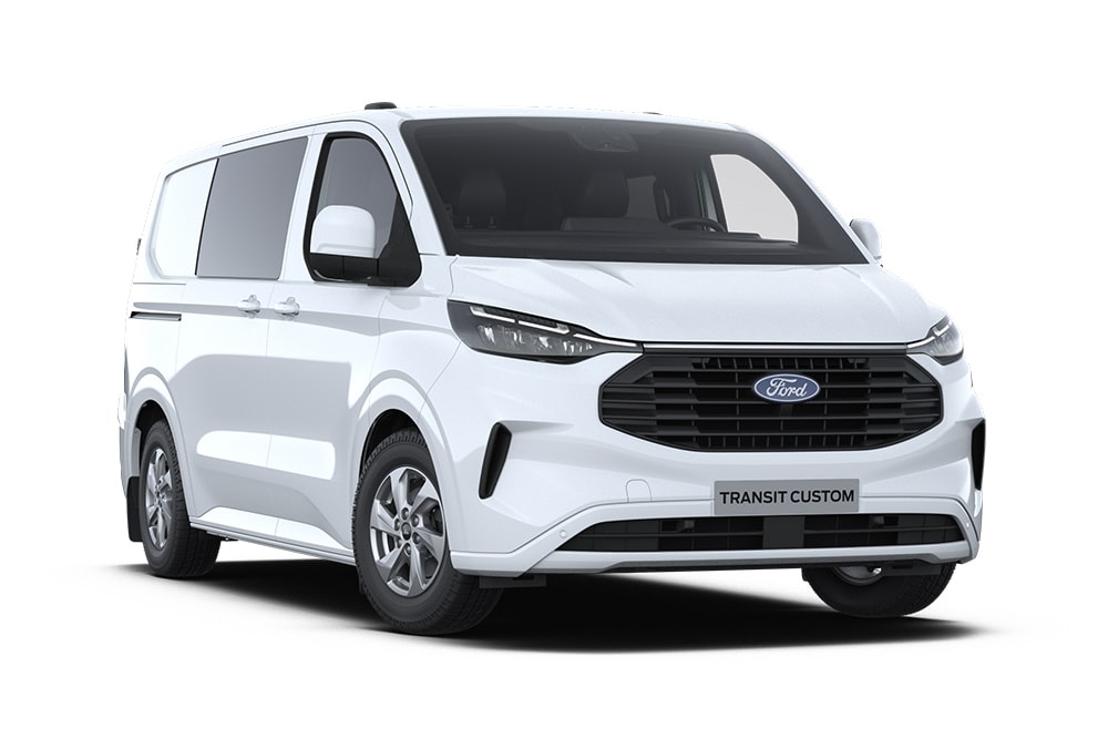 Weisser Ford Transit Custom Doppelkabine-in-Van