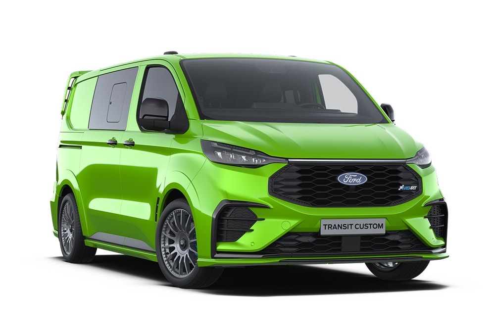 Grüner Ford Transit Custom MS-RT Doppelkabine-in-Van..