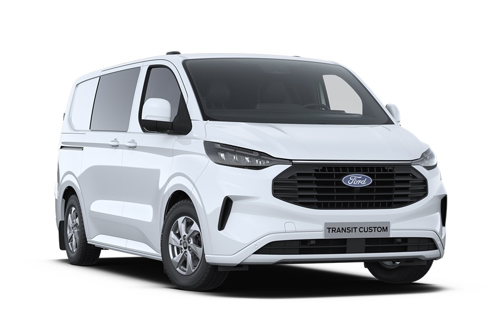 Weisser Ford Transit Custom Doppelkabine-in-Van