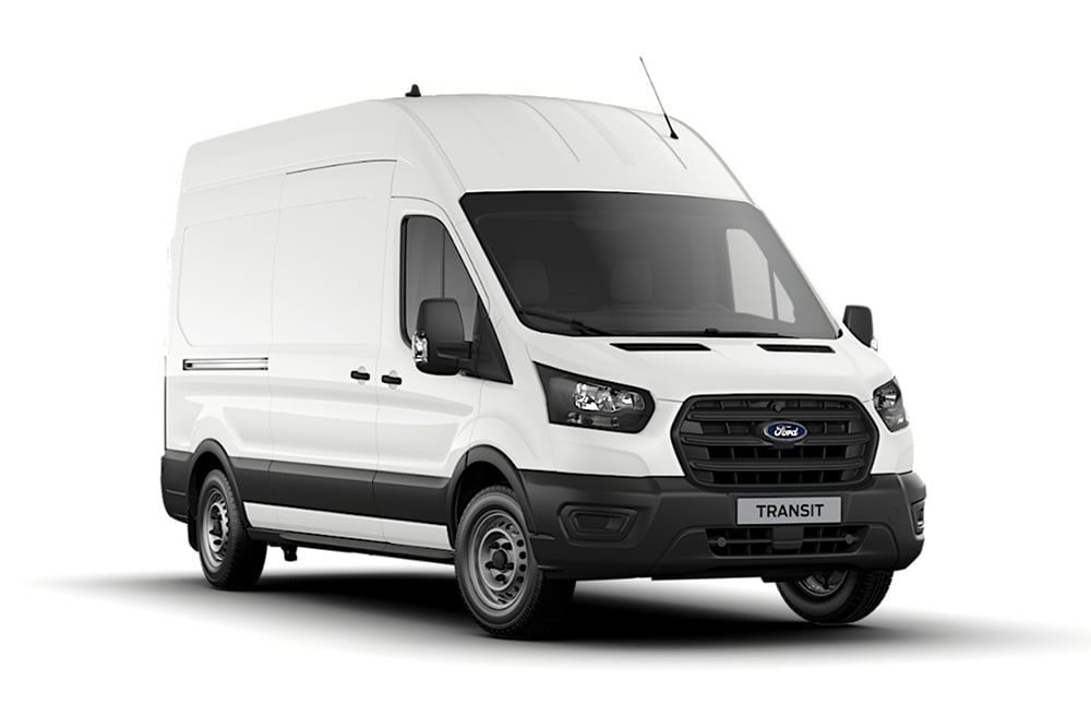 Weißer Ford Transit Kastenwagen der Basis-Serie.