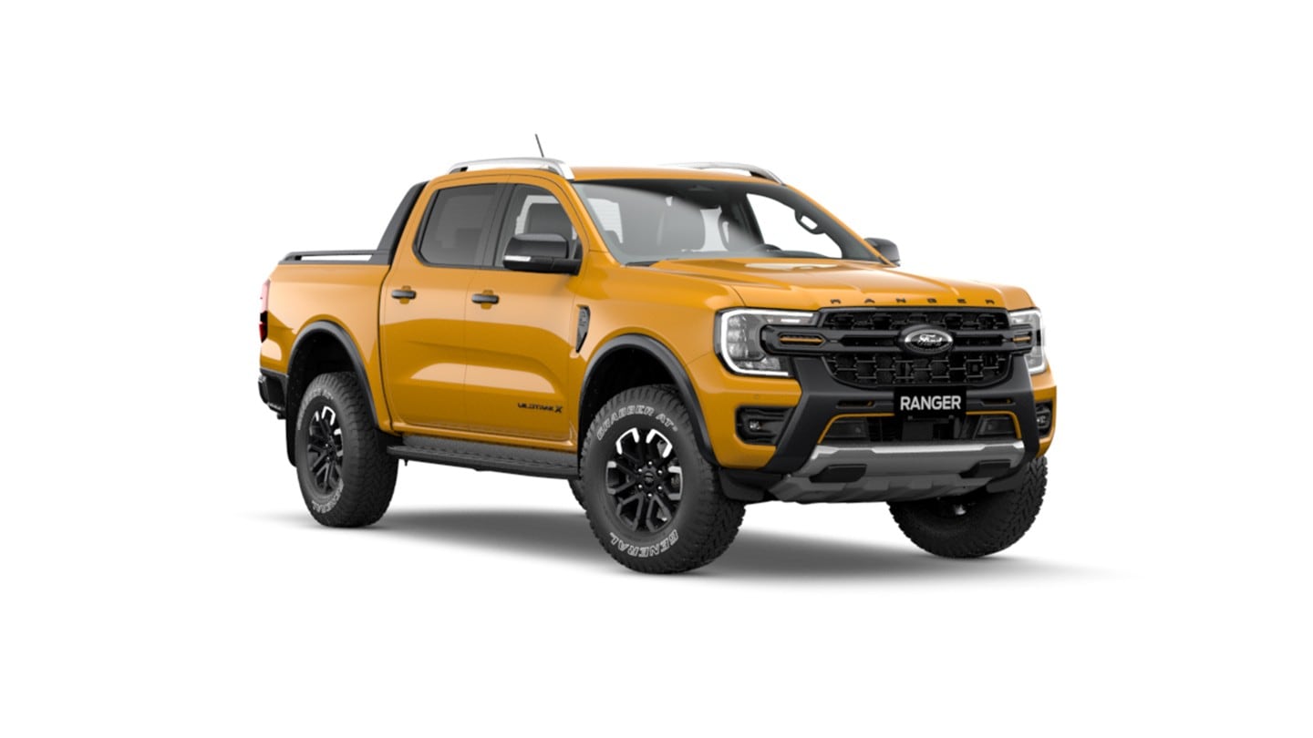 Der Ford Ranger Wildtrak X in Cyber Orange in der 3/4 Frontasicht