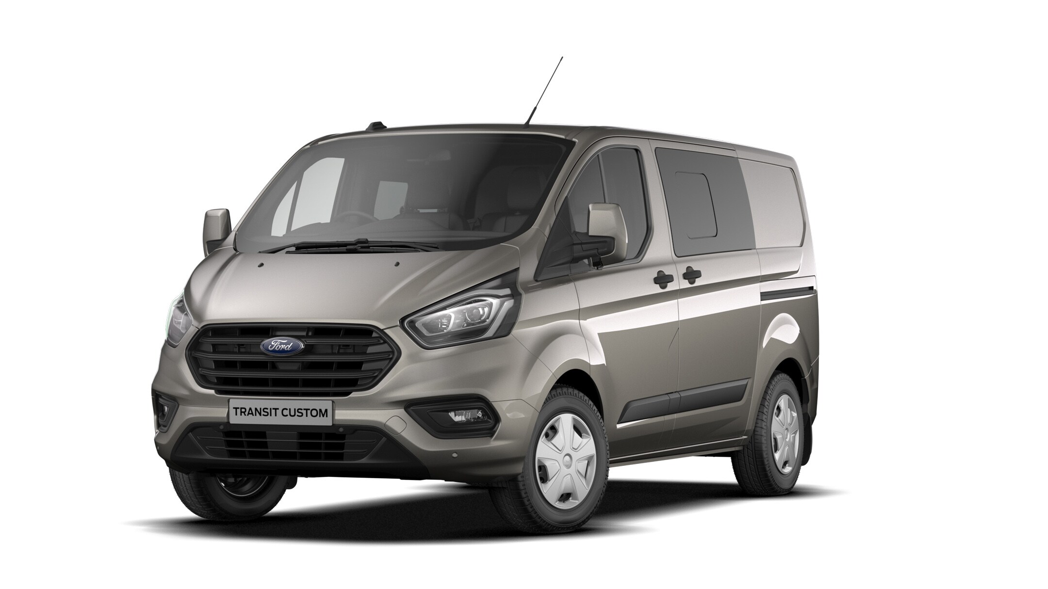 Ford Transit Custom Doppelkabine Silber ¾-Frontansicht Freisteller