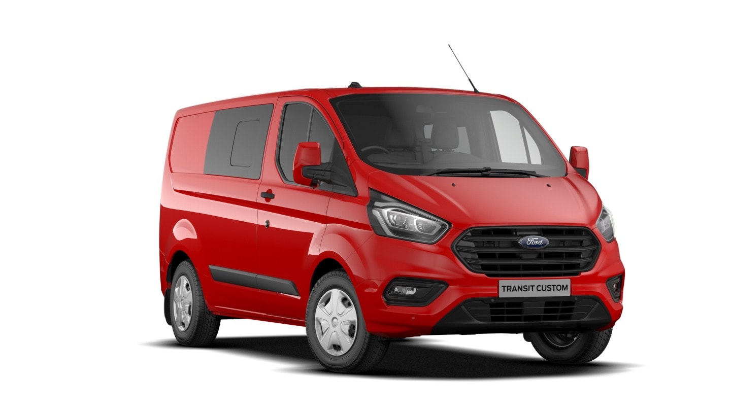 Ford Transit Custom Doppelkabine Rot ¾-Frontansicht Freisteller