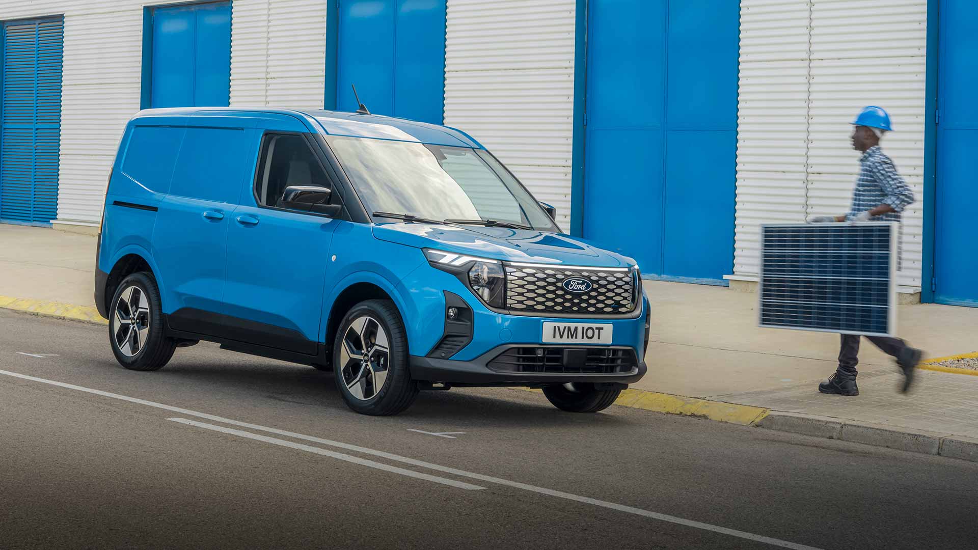 Ford E-Transit Courier Right Front 3/4 View Blue