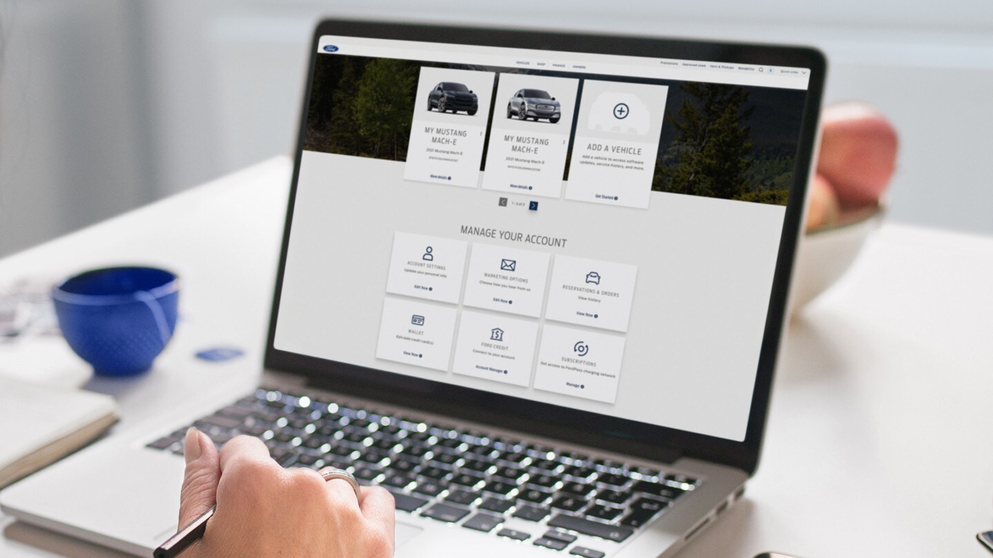 Person, die sich Ford-Software auf einem Laptop anschaut