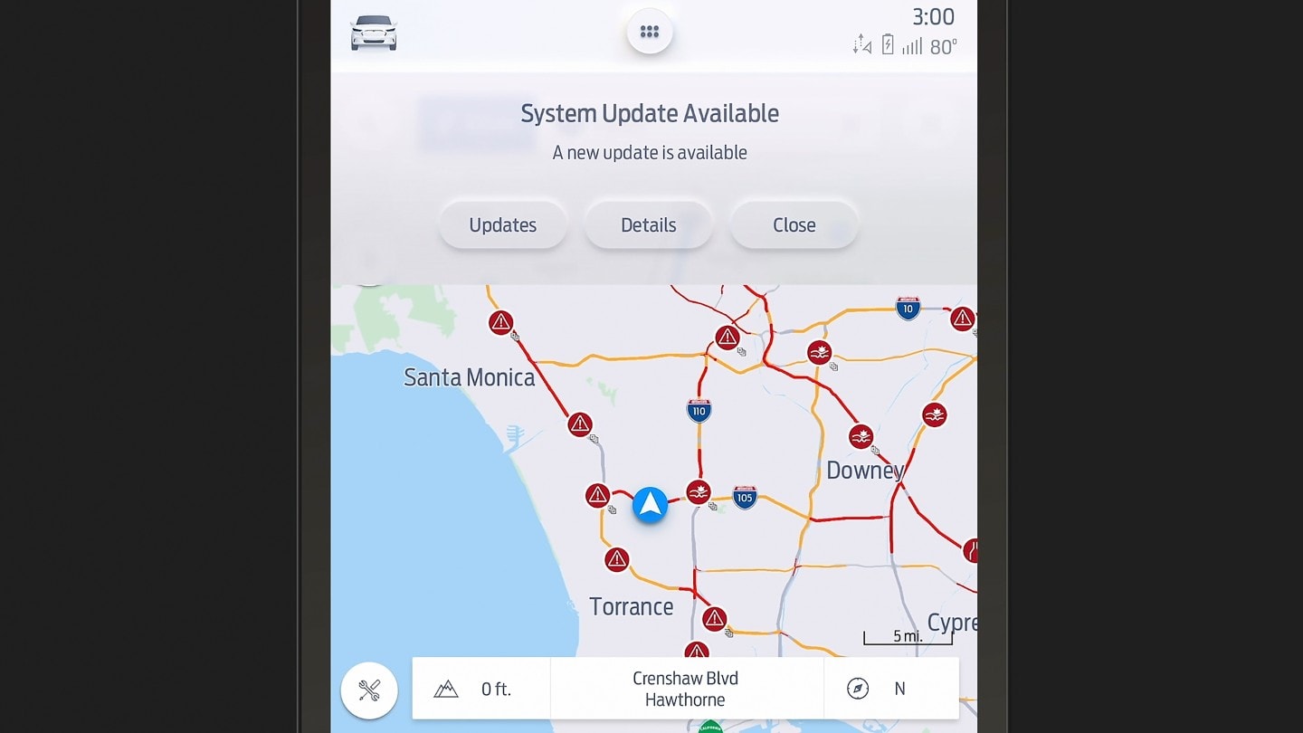 Darstellung eines Over-the-Air Software Updates auf einem Ford SYNC 4A Touchscreen