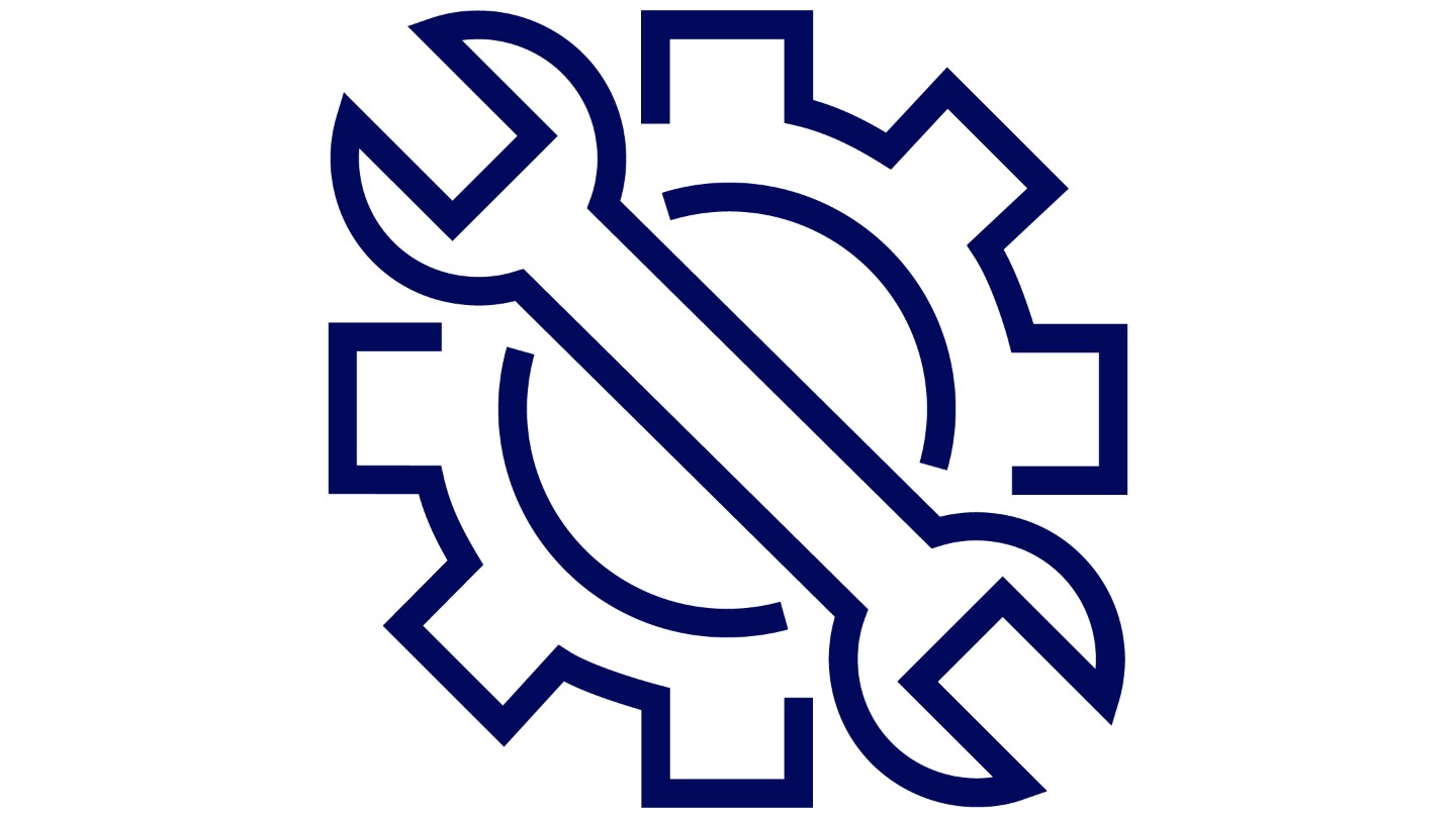 Symbol, das einen Schraubenschlüssel und ein Zahnrad mit der Beschriftung "Sicherheit" zeigt