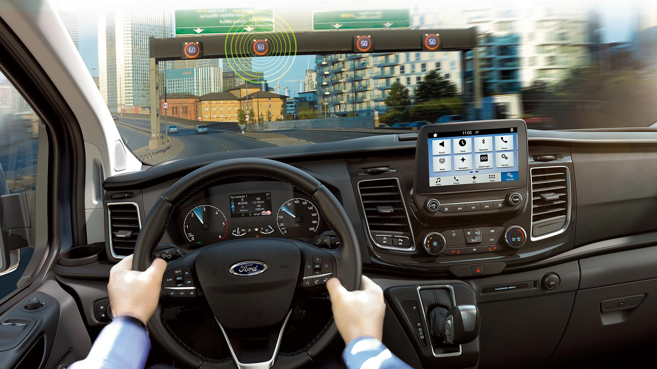 Ford Transit Custom Innenraumansicht Illustration Geschwindigkeitsbegrenzer