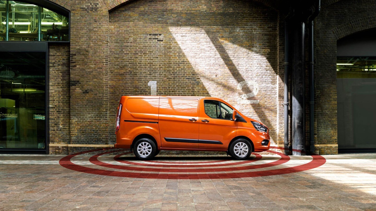 Ford Transit Custom in Orange Seitenansicht Diebstahl-Alarmanlage Illustration