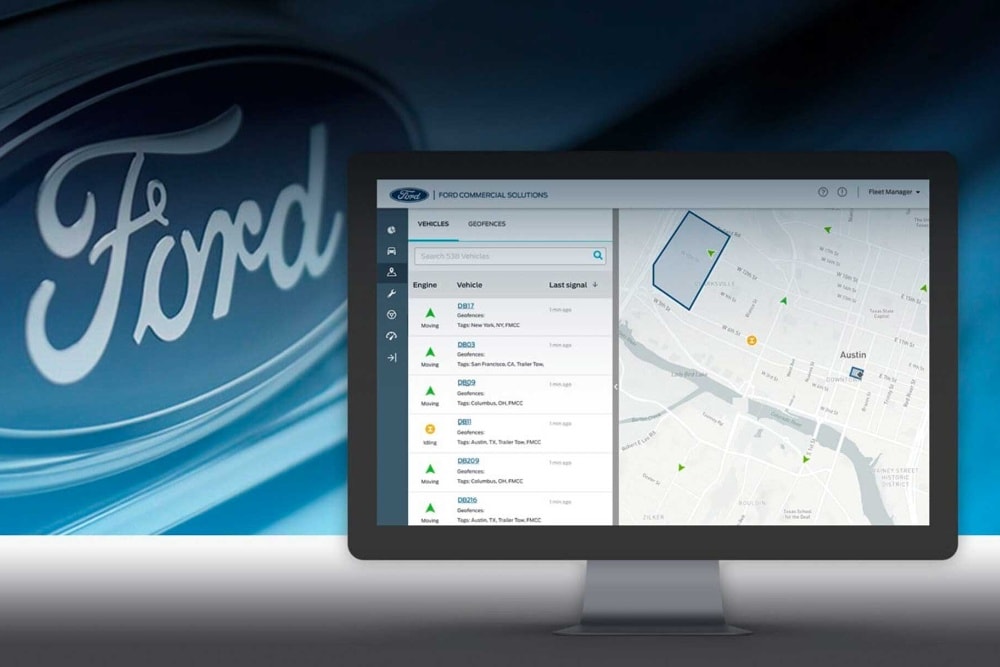 Computerbildschirm zeigt Ford Telematics