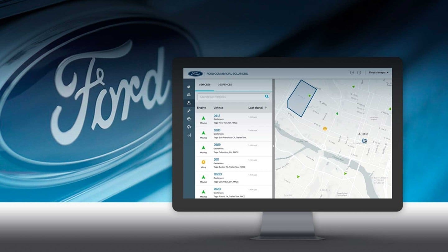 Computerbildschirm zeigt Ford Telematics